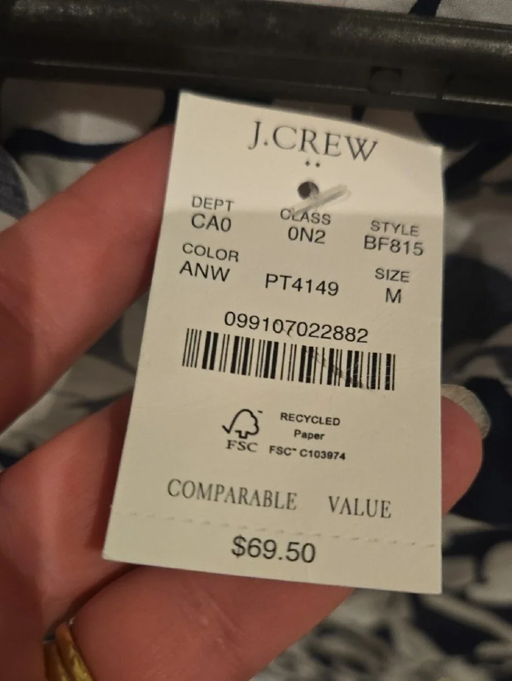 J. Crew Navy and White Floral Sleeveless Button-Down Shirt